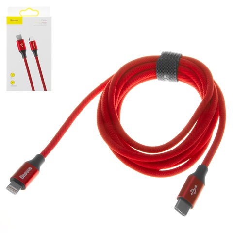 USB кабель Baseus Yiven, USB тип C, Lightning, 200 см, 2 A, червоний, в нейлоновому обплетенні, Lightning до USB тип C, #CATLYW D09