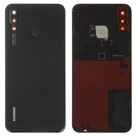 Задня панель корпуса для Huawei P20 Lite, чорна, із склом камери, з шлейфом сканера відбитку пальця Touch ID , Original