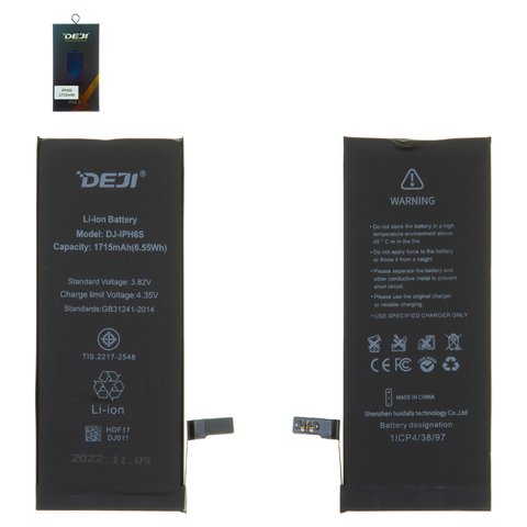 Аккумулятор Deji для Apple iPhone 6S, Li ion, 3,82 B, 1715 мАч, original IC