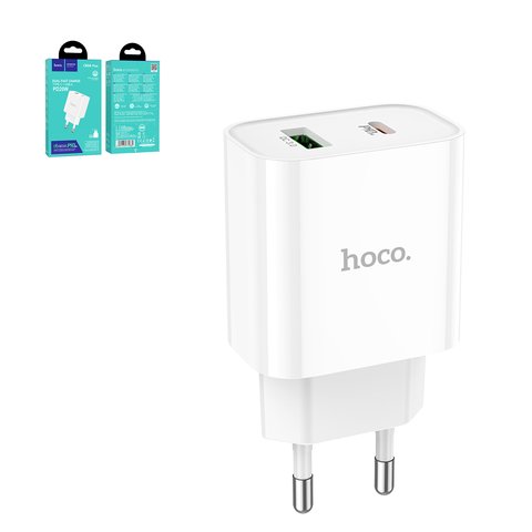 Сетевое зарядное устройство Hoco C80A Plus, 20 Вт, Power Delivery PD , белый, 2 порта, #6931474779885