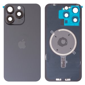 Задняя панель корпуса для iPhone 15 Pro Max, черная, со стеклом камеры, Original PRC 