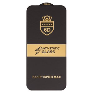 Защитное стекло ESD 6D для Apple iPhone 15 Pro Max, совместимо с чехлом, Full Glue, Anti Static, без упаковки , черный