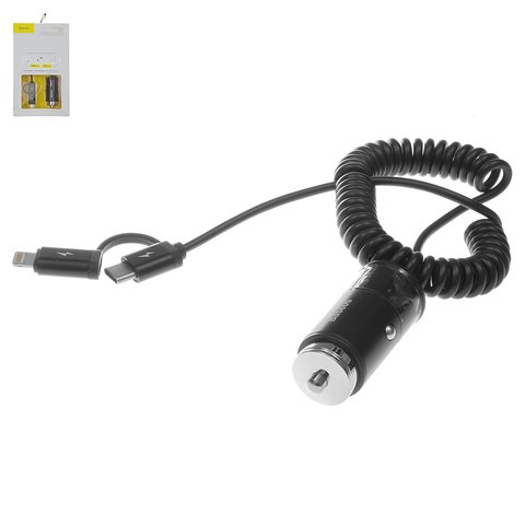 Car Charger Baseus F629 1, 12 V, USB output 5V 2,4A , black, with cable, 12 W  #CCALL EL01