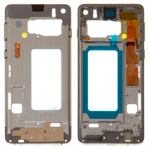 Housing Middle Part compatible with Samsung G973 Galaxy S10, white, with side button, LCD binding frame 