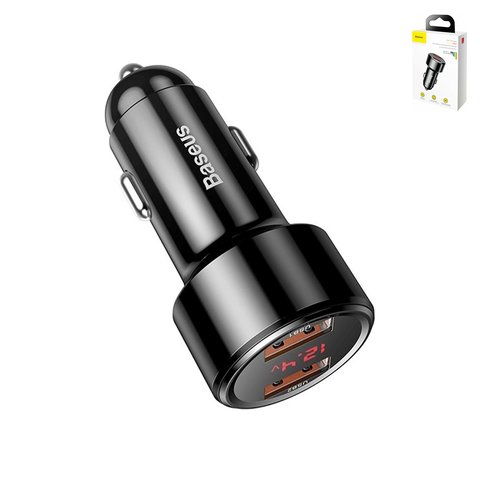 Car Charger Baseus Magic C20C, black, Quick Charge, with LCD, W, 6 A, 2 outputs, 12 24 V  #CCMLC20A 01