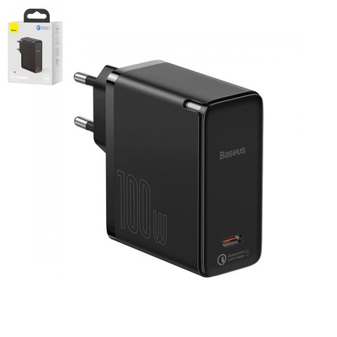 Adaptador de red Baseus GaN2, 100 W, Quick Charge, negro, con cable USB tipo C USB tipo C, 1 puerto, #TZCCGAN L01