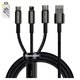 USB Cable Baseus Tungsten Gold, (USB type-A, USB type C, micro USB type-B, Lightning, 150 cm, 3.5 A, black) #CAMLTWJ-01