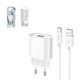 Mains Charger Hoco C109A, (18 W, Quick Charge, white, with USB cable Type-C, 1 output) #6931474784834