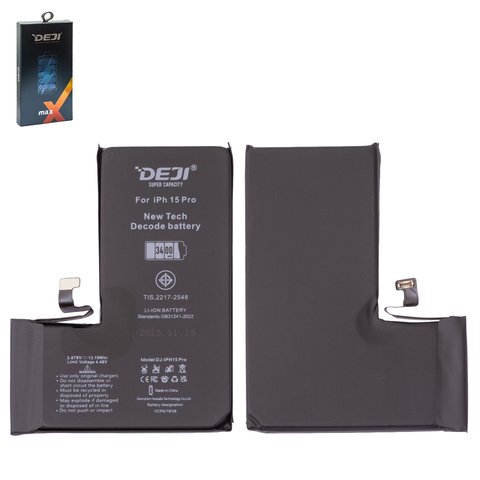 Batería Deji puede usarse con Apple iPhone 15 Pro, Li ion, 3.879 V, 3400 mAh, mayor capacidad, sin mensaje de error, decode battery