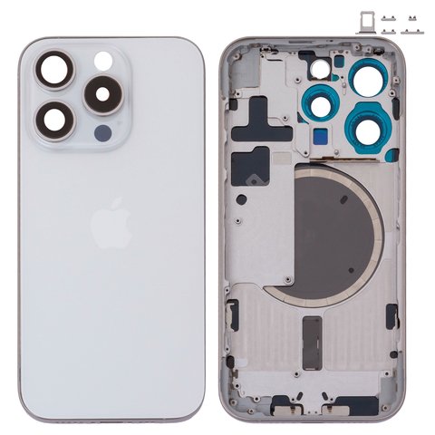 Carcasa puede usarse con iPhone 15 Pro, blanco, con botones laterales,  con sujetador de tarjeta SIM, Original PRC , EU Version, white titanium