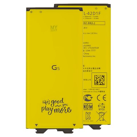 Battery BL 42D1F compatible with LG G5 H820, Li ion, 3.85 V, 2800 mAh, Original PRC  
