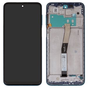 LCD compatible with Xiaomi Redmi Note 9 Pro, Redmi Note 9S, dark blue, with wide edge, with frame, Copy, In Cell 