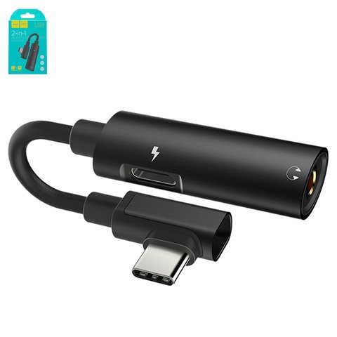 Adaptador Hoco LS19, no soporta micrófono, de USB tipo C a 3.5 mm 2 en 1, USB tipo C, TRS 3.5 mm, negro, #6957531080749