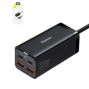 Adaptador de red Baseus GaN3 Pro Desktop, 100 W, Fast Charge, negro, con cable USB tipo C USB tipo C, 4 puertos, 1.5 m, #CCGP000101