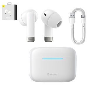 Auricular Baseus Bowie E9, inalámbrica, de vacío, blanco, con funda de carga, con cable USB Tipo C, #NGTW120002