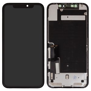 Pantalla LCD puede usarse con iPhone 11, negro, con marco, vidrio reemplazado, con plásticos de cámara y sensor de acercamiento, LG version
