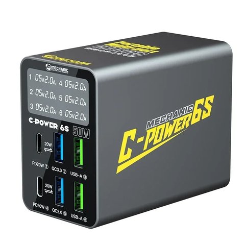 Adaptador de red Mechanic C Power 6S, 50 W, Quick Charge, Power Delivery PD , 6 puertos