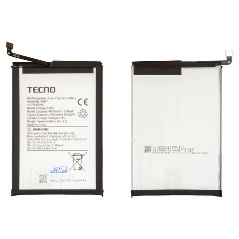 Batería BL 49NT puede usarse con Tecno Pop 7 BF6 , Spark Go 2023 BF7 , Li Polymer, 3.85 V, 5000 mAh, Original PRC