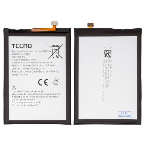 Batería BL 48BT puede usarse con Tecno Pop 5 BD2 , Li Polymer, 3.85 V, 5000 mAh, Original PRC 
