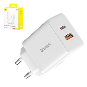 Adaptador de red Baseus Cube, 30 W, Power Delivery PD , Fast Charge, blanco, 2 puertos, #P10111404213 00