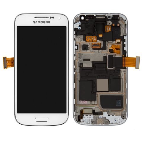 Дисплей для Samsung I9190 Galaxy S4 mini, I9192 Galaxy S4 Mini Duos, I9195 Galaxy S4 mini, білий, з рамкою, Оригінал переклеєне скло 