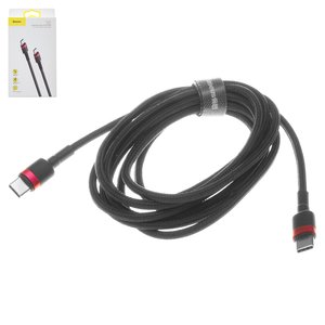 USB кабель Baseus Cafule, 2xUSB тип C, 200 см, 60 Вт, 3 A, чорний, в нейлоновому обплетенні, #CATKLF H91