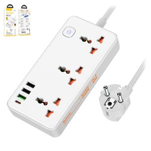 Сетевое зарядное устройство Hoco AC8A, 30 Вт, Power Delivery PD , белый, с розеткой, 4 порта, 1,5 м, #6942007600101