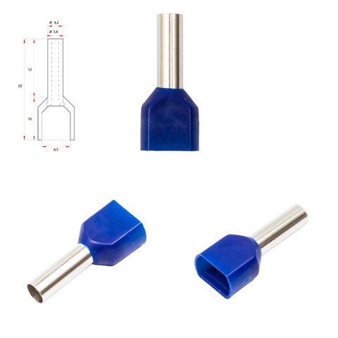 Наконечник TE4012, для 2х проводов, трубчастый, изолированный, синий, 10 шт., 4 мм², 12 мм