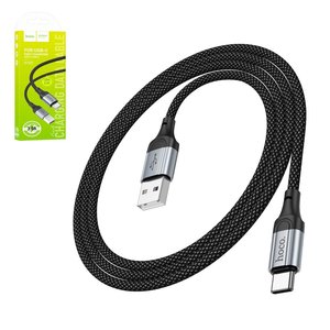 USB кабель Hoco X102, USB тип C, USB тип A, 100 см, 3 A, чорний, в нейлоновому обплетенні, #6942007608770