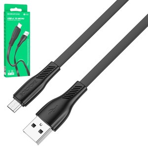 USB кабель Borofone BX85, USB тип A, micro USB тип B, 100 см, 2,4 А, чорний, #6974443387094